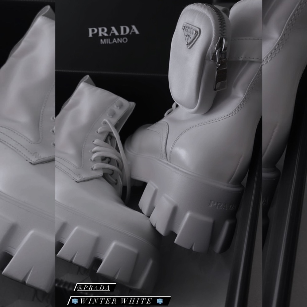 Prada Monolith Leather & Nylon Lug-Sole Combat Boots